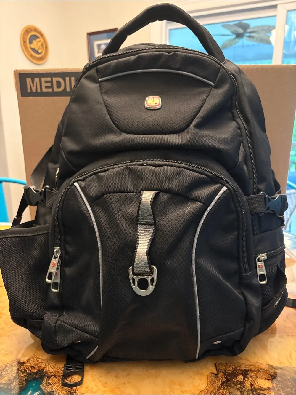 Black Travel Backpack with Multiple Pockets - Picture 1 of 6